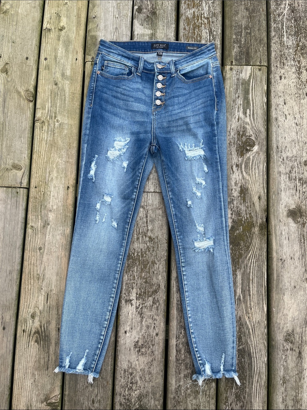 Judy Blue Light Blue Distressed Skinny Jeans with Button Fly Size 7/28
